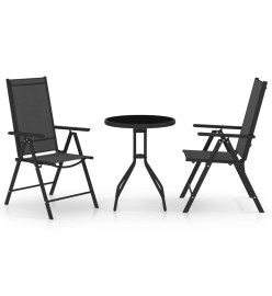 Mobilier de bistro 3 pcs Aluminium et textilène Noir