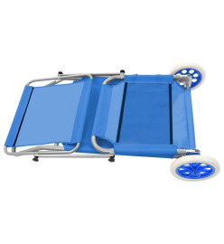 Chaise longue pliable avec auvent et roues Acier Bleu