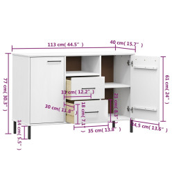 Buffet avec pieds en métal Blanc 113x40x77 cm Bois massif OSLO