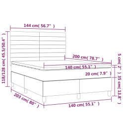 Sommier tapissier matelas et LED Gris foncé 140x200 cm Velours