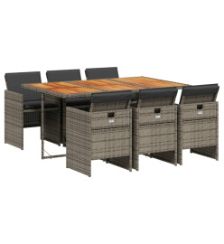 Ensemble à manger de jardin et coussins 7 pcs gris rotin