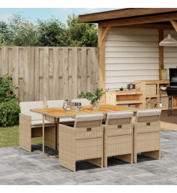 Ensemble à manger de jardin et coussins 7 pcs beige poly rotin