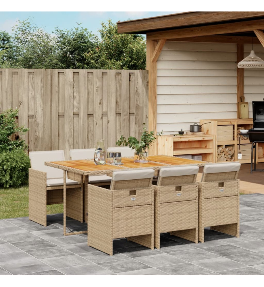 Ensemble à manger de jardin et coussins 7 pcs beige poly rotin Ensemble à manger de jardin et coussins 7 pcs beige poly rotin
