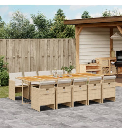 Ensemble à manger de jardin et coussins 11 pcs beige poly rotin