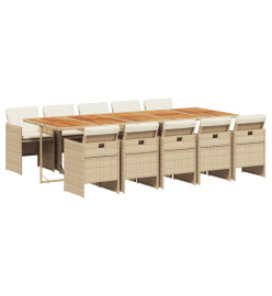 Ensemble à manger de jardin et coussins 11 pcs beige poly rotin