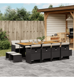 Ensemble à manger de jardin 13 pcs coussins noir résine tressée