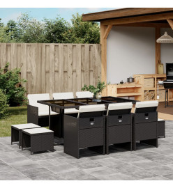 Ensemble à manger de jardin 11 pcs coussins noir résine tressée