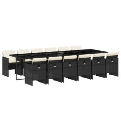 Ensemble à manger de jardin 13 pcs coussins noir résine tressée