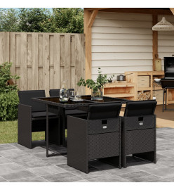 Ensemble à manger de jardin coussins 5pcs Noir Résine tressée