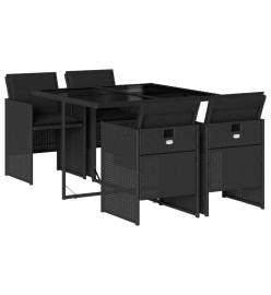 Ensemble à manger de jardin coussins 5pcs Noir Résine tressée