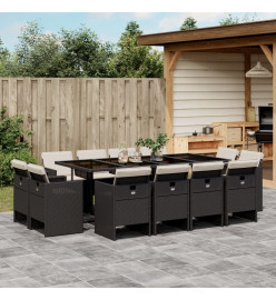 Ensemble à manger de jardin 13 pcs coussins noir résine tressée