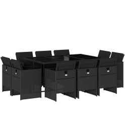 Ensemble à manger de jardin 11 pcs coussins noir résine tressée