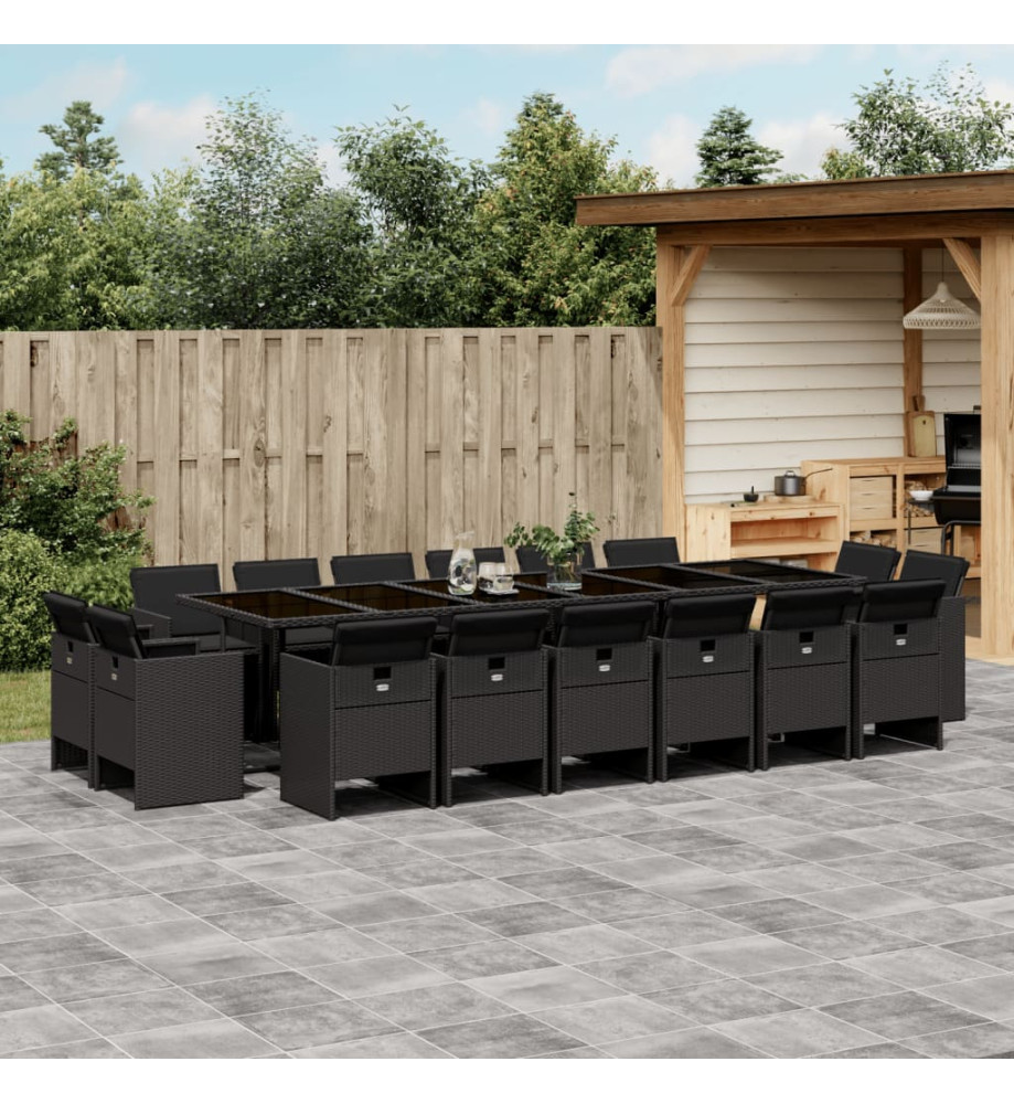 Ensemble à manger de jardin 17 pcs coussins noir résine tressée Ensemble à manger de jardin 17 pcs coussins noir résine tressée