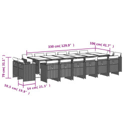 Ensemble à manger de jardin 17 pcs coussins noir résine tressée
