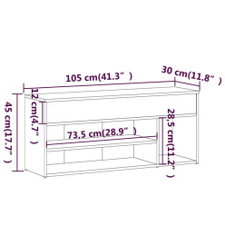 Banc à chaussures Chêne fumé 105x30x45 cm Bois d'ingénierie