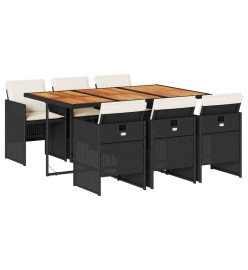 Ensemble à manger de jardin coussins 7pcs Noir Résine tressée