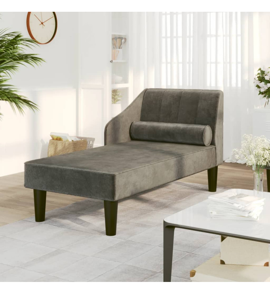 Chaise longue avec traversin gris foncé velours