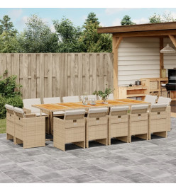 Ensemble à manger de jardin et coussins 15 pcs beige