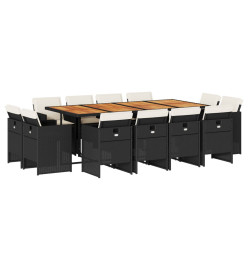 Ensemble à manger de jardin 13 pcs coussins noir résine tressée