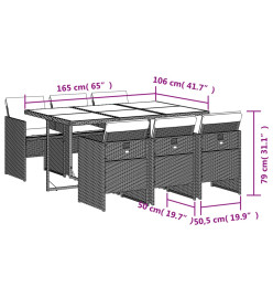 Ensemble à manger de jardin et coussins 7 pcs gris rotin