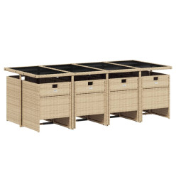 Ensemble à manger de jardin et coussins 9 pcs beige Poly rotin