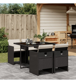 Ensemble à manger de jardin coussins 5pcs Noir Résine tressée