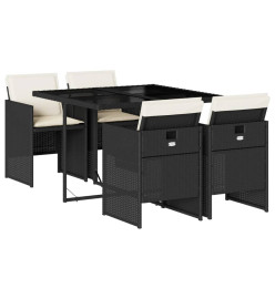 Ensemble à manger de jardin coussins 5pcs Noir Résine tressée