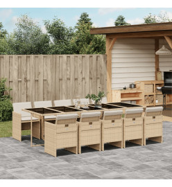 Ensemble à manger de jardin et coussins 11 pcs beige poly rotin
