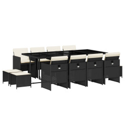 Ensemble à manger de jardin 13 pcs coussins noir résine tressée