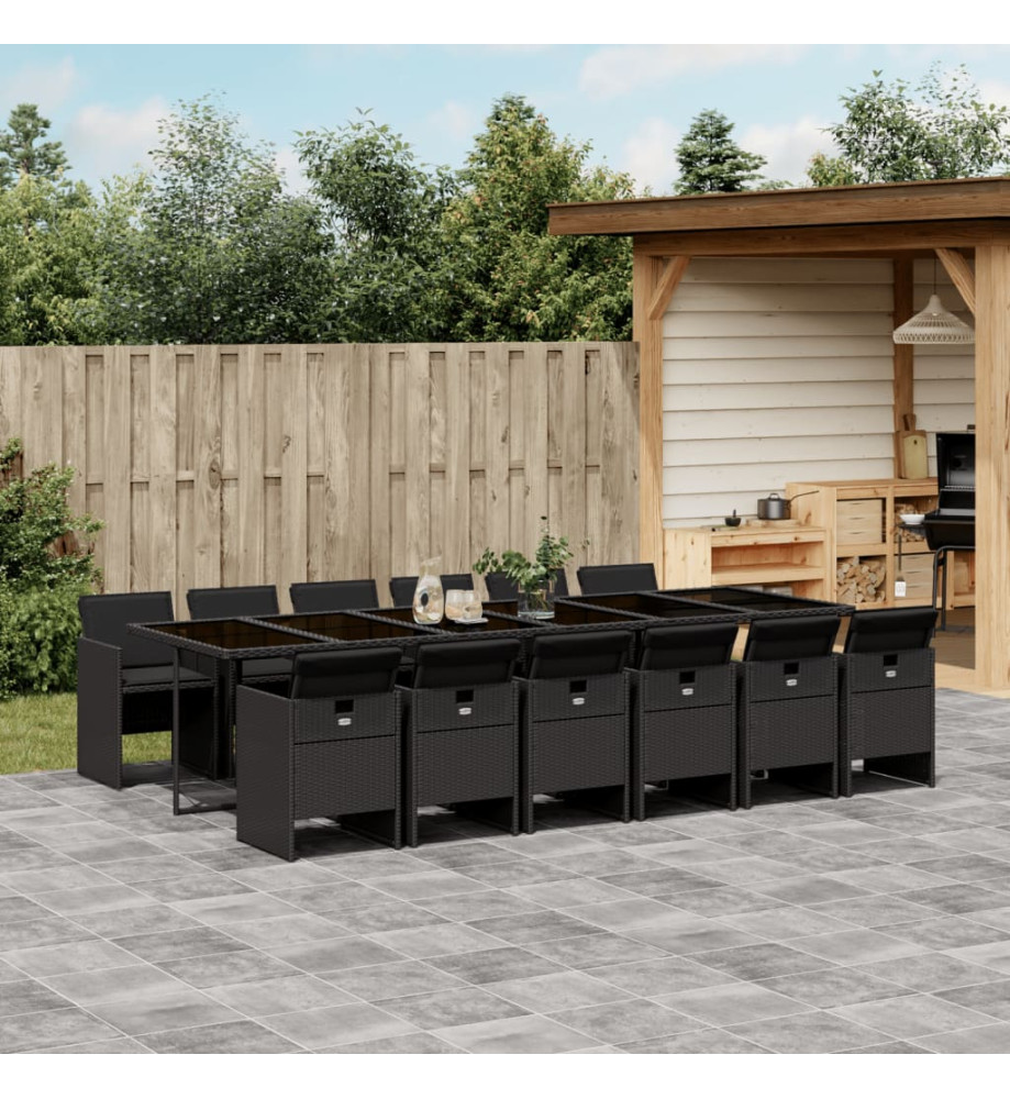 Ensemble à manger de jardin 13 pcs coussins noir résine tressée Ensemble à manger de jardin 13 pcs coussins noir résine tressée