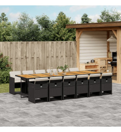 Ensemble à manger de jardin 13 pcs coussins noir résine tressée