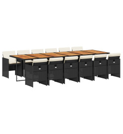 Ensemble à manger de jardin 13 pcs coussins noir résine tressée
