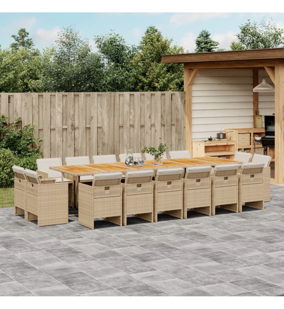 Ensemble à manger de jardin et coussins 17 pcs beige Ensemble à manger de jardin et coussins 17 pcs beige