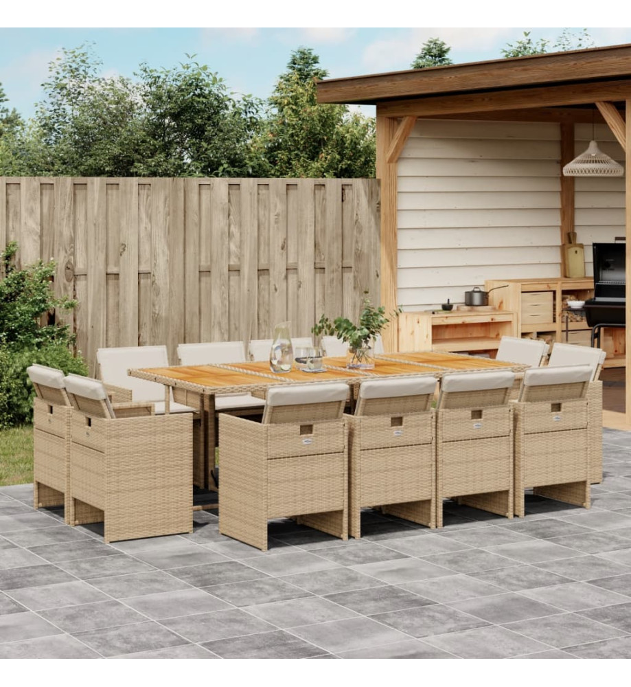 Ensemble à manger de jardin et coussins 13 pcs beige Ensemble à manger de jardin et coussins 13 pcs beige