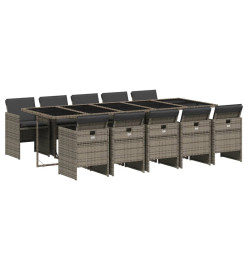 Ensemble à manger de jardin 11pcs avec coussins gris poly rotin