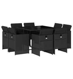Ensemble à manger de jardin 9pcs coussins noir résine tressée