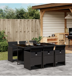 Ensemble à manger de jardin coussins 7pcs Noir Résine tressée