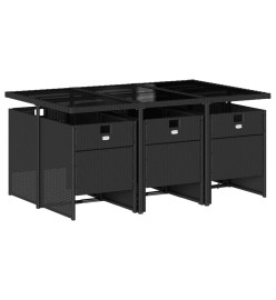 Ensemble à manger de jardin coussins 7pcs Noir Résine tressée