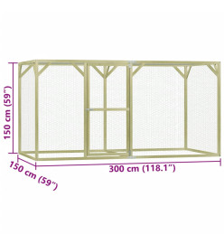 Poulailler 3x1,5x1,5 m bois de pin imprégné et acier