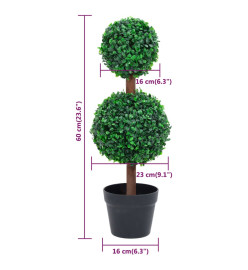 Plante de buis artificiel avec pot Forme de boule Vert 60 cm