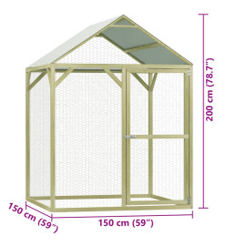 Poulailler 1,5x1,5x2 m Bois de pin imprégné et acier