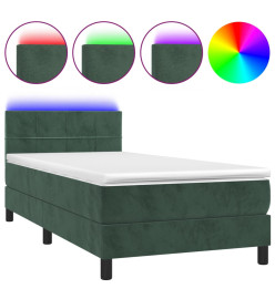 Sommier à lattes de lit et matelas et LED Vert foncé 80x200 cm