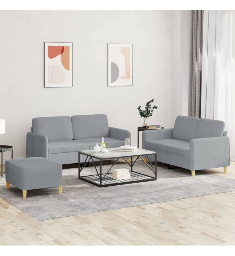 Ensemble de canapés 3 pcs avec coussins Gris clair Tissu