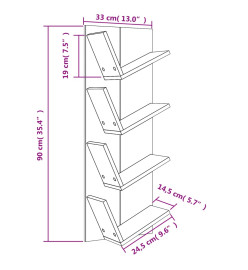 Bibliothèque murale 4 niveaux chêne marron 33x16x90 cm