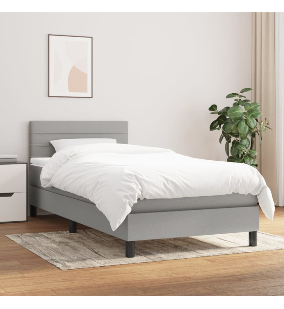 Lit à sommier tapissier et matelas Gris clair 90x190 cm Tissu Lit à sommier tapissier et matelas Gris clair 90x190 cm Tissu