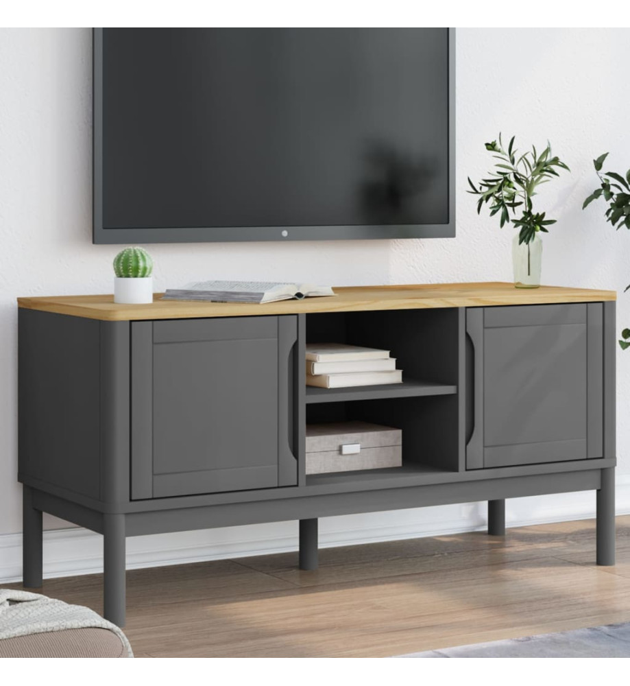 Meuble TV FLORO gris 114x43x55 cm bois massif de pin