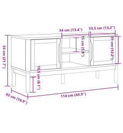 Meuble TV FLORO cire marron 114x43x55 cm bois massif de pin