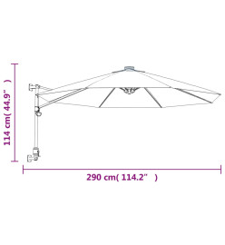 Parasol mural avec LED bleu mer 290 cm