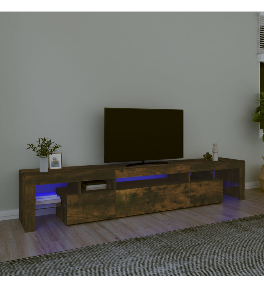 Meuble TV avec lumières LED Chêne fumé 215x36,5x40 cm