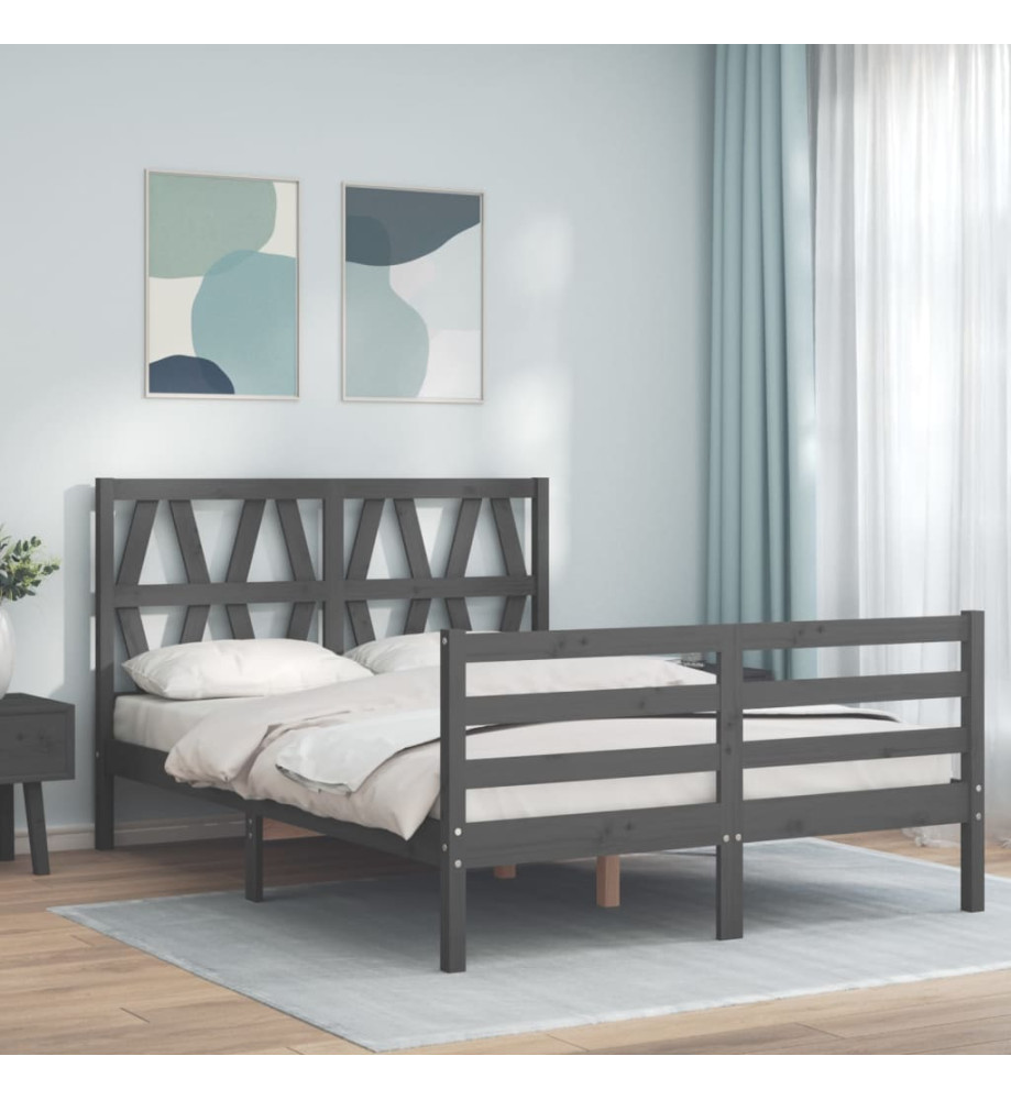 Cadre de lit avec tête de lit gris 120x200 cm bois massif Cadre de lit avec tête de lit gris 120x200 cm bois massif